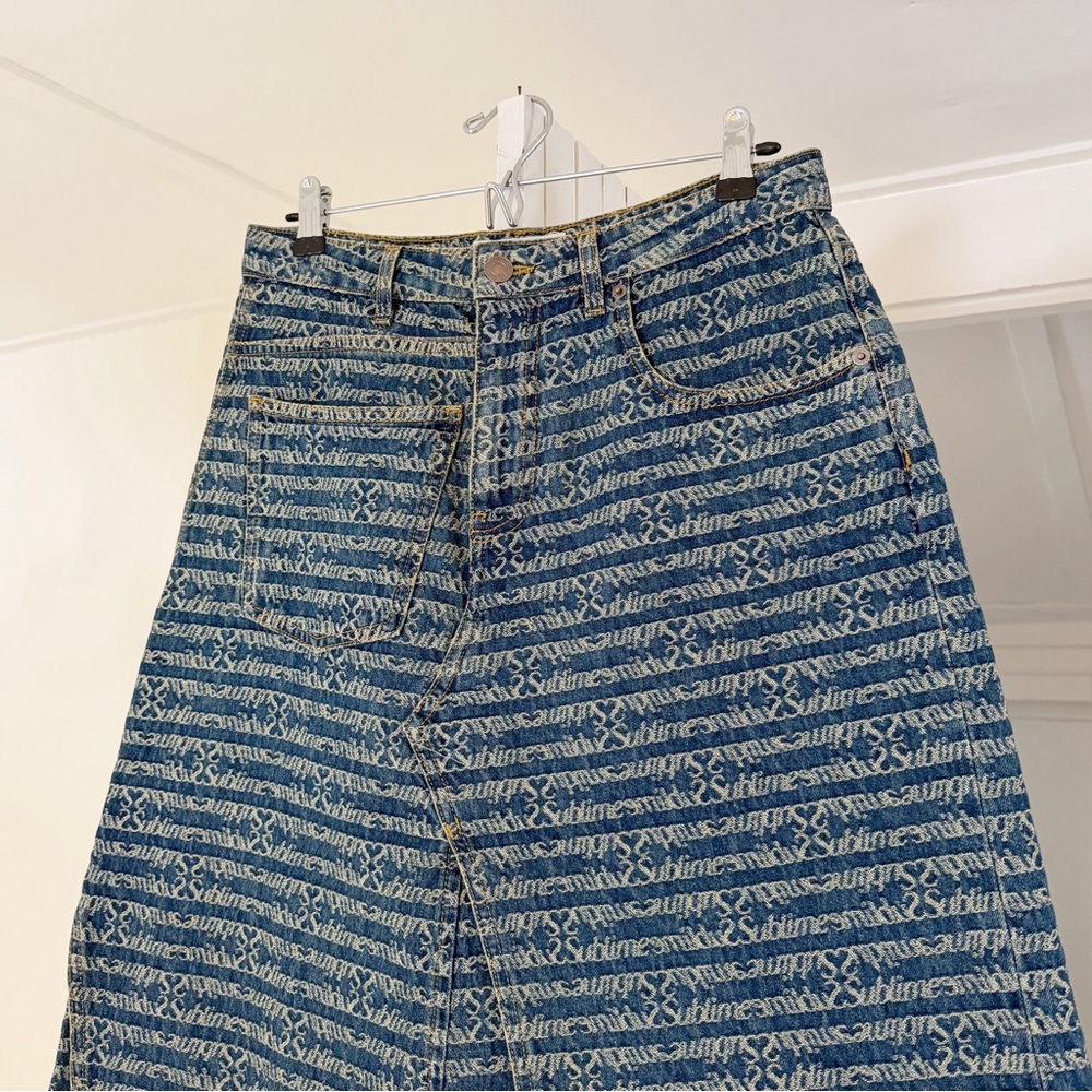 Tory Burch Deconstructed Denim Midi Skirt in Sublime Jacquard & Vintage Wash NWT - Picture 11 of 13